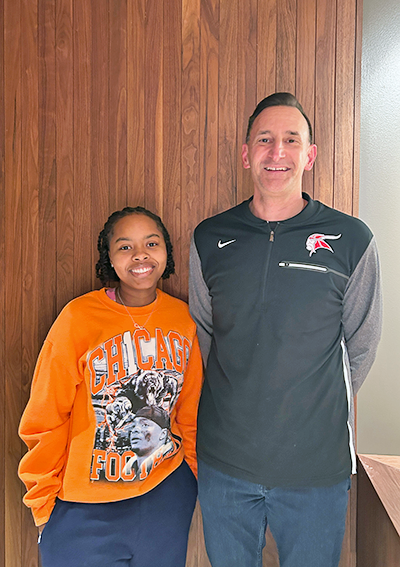 Joselyn Singleton meets with Homewood-Flossmoor Education Organization President Dana Noble over winter break. Singleton is a HFEO scholarship winner who will be student teaching in January. (Provided photo)