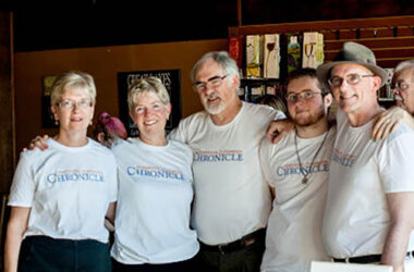 From left, Marilyn Thomas, Patty Houlihan, Tom Houlihan, Quincy Crump and Eric Crump at the 2015 fundraiser to support the H-F Chronicle's first print edition, published in December 2015. (Provided photo/Sandra Armenteros)