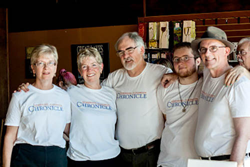 From left, Marilyn Thomas, Patty Houlihan, Tom Houlihan, Quincy Crump and Eric Crump at the 2015 fundraiser to support the H-F Chronicle's first print edition, published in December 2015. (Provided photo/Sandra Armenteros)