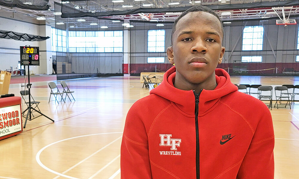 Junior Chazz Robinson is ranked No. 1 in the state at 120 pounds. He earned a technical fall and a pin during H-F's Mega Duals Jan. 17. (David P. Funk/H-F Chronicle)