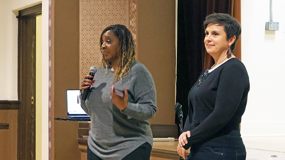 Cook County 5th Distict Commissioner Kisha McCaskill speaks during the Jan. 9 meeting of 100+ Women Who Care. (Nuha Abdessalam/H-F Chronicle)