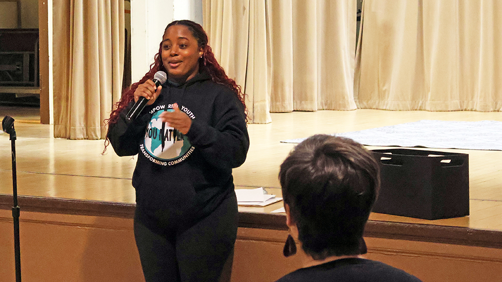 Destiny Watson, founder of You Matter 2, makes her pitch to the members of 100+ Women Who Care at the Jan. 9 meeting. The group voted to direct their donations to Watson's youth leadership organization. (Nuha Abdessalam/H-F Chronicle)