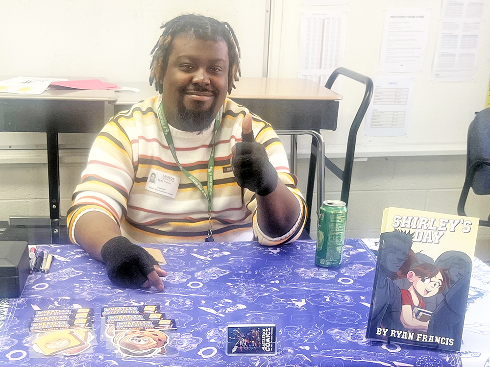 Comic Book writer and artist Ryan Francis at the Black History Month Book Fair. (Nick Ulanowski / H-F Chronicle)