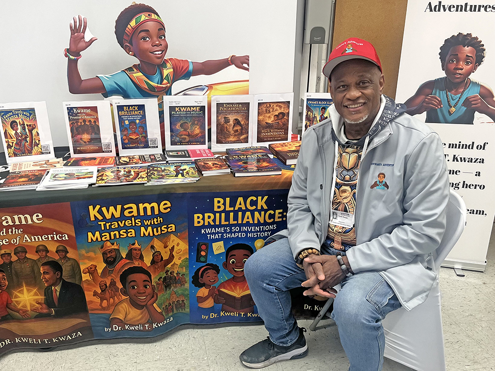 Local author Kweli T. Kwaza at the Black History Month Book Fair. (Nick Ulanowski / H-F Chronicle)