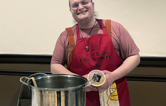 Stef Anderson, owner of the catering business Black Pepper Kitchen, at Soup's on for Equity. (Nick Ulanowski / H-F Chronicle)