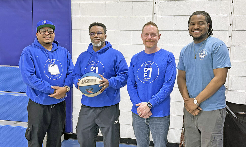 From left, the Founding members of Dad Force One, President Rob Kyler, Vice President Jelani Haynes, Fundraising Chair Troy Holmes and Faculty Advisor Tyler Wheeler. (Jon Bannister/H-F Chronicle)