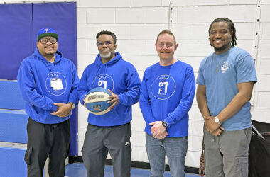 From left, the Founding members of Dad Force One, President Rob Kyler, Vice President Jelani Haynes, Fundraising Chair Troy Holmes and Faculty Advisor Tyler Wheeler. (Jon Bannister/H-F Chronicle)