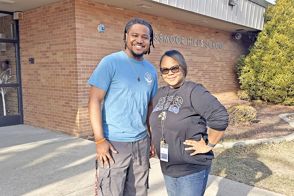 Dad Force One Faculty Advisor Tyler Wheeler, left, and Flossmoor Hills School Principal Evita McNeil-Dobson, (Jon Bannister/H-F Chronicle)