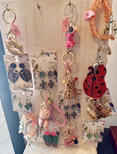 Distinctive keychains and earrings are among the many accessories available at Gypsy Fix. (Karen Torme Olson/H-F Chronicle)