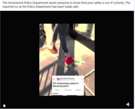 A screen capture of an eight-second video posted by Homewood police on Dec. 19.