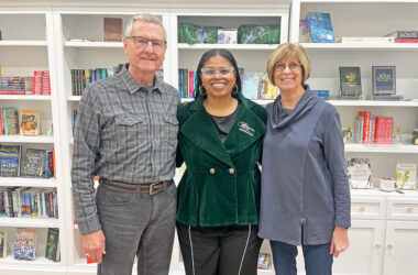 Dave Larsen, left, Beyond the Book owner Tenia Davis and Sally Larsen. Dave is a local author, and the Larsens volunteer at the new book shop. (Jamilah Lewis/H-F Chronicle)