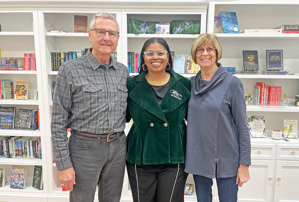 Dave Larsen, left, Beyond the Book owner Tenia Davis and Sally Larsen. Dave is a local author, and the Larsens volunteer at the new book shop. (Jamilah Lewis/H-F Chronicle)