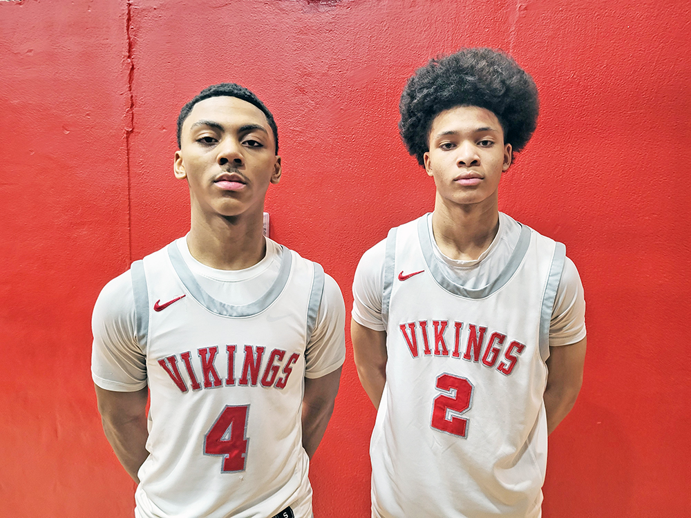 Darrius Hawkins Jr. (left) and Jeff Cade helped Homewood-Flossmoor pull away from Lincoln-Way Central in the fourth quarter on Feb. 3. (David P. Funk/H-F Chronicle)