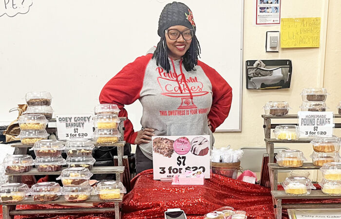 Pastry chef Pauletta Washington of Polly Ann Cakes is at the Black History Month event at Churchill School on Feb. 26. (Nick Ulanowski H-F Chronicle)
