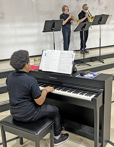 The Wind Whistlers, musical group from James Hart Middle School, perform during the Churchill School Black History Month event on Feb. 26. (Nick Ulanowski H-F Chronicle)