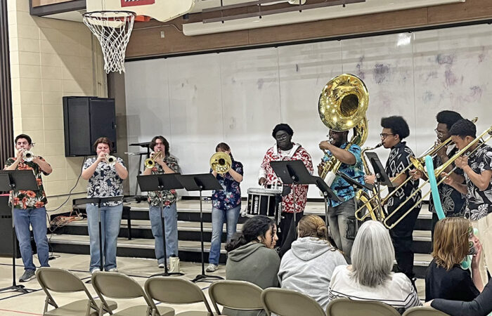 Homewood-Flossmoor Vikings Jazz Band performs during the Churchill School Black History Month event on Feb. 26. (Nick Ulanowski H-F Chronicle)
