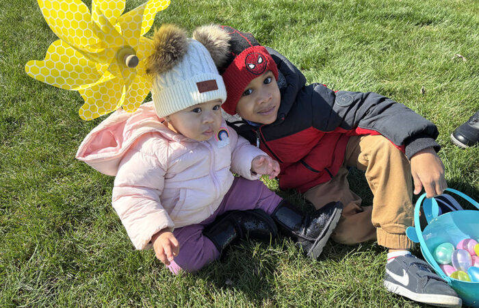 Brian Nathan, 4, collected eggs for himself and his sister, Addi, 1, during the Saturday egg hunt. (Marilyn Thomas/H-F Chronicle)