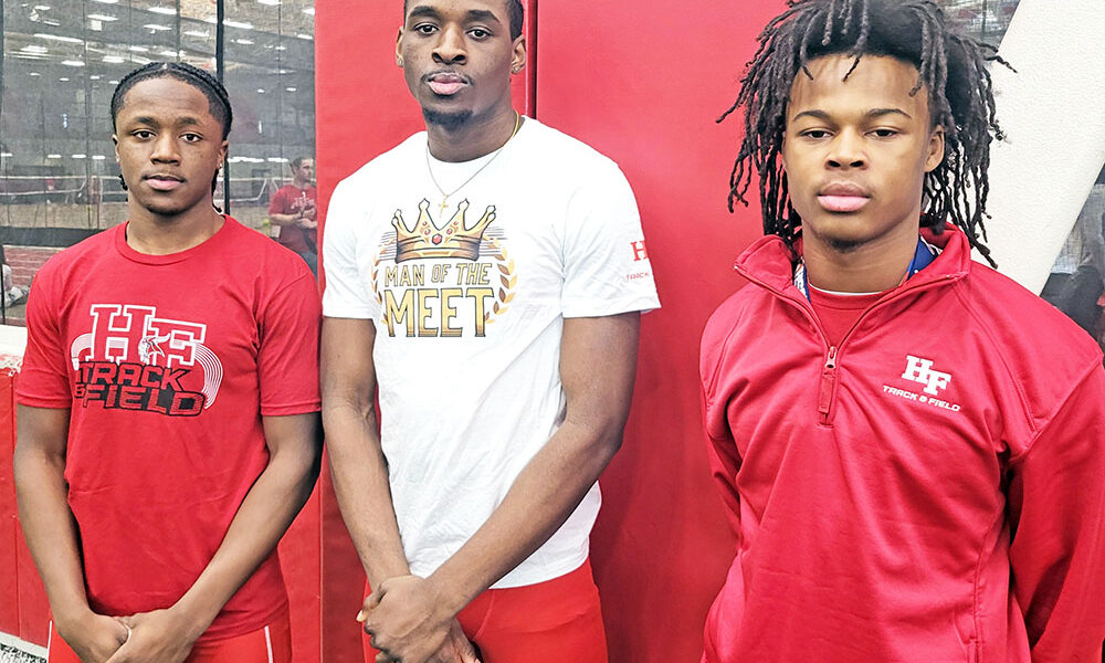 From left, Myles Ellis, Joaquin Jordan and Charles Dees lead a stable of talented sprinters for Homewood-Flossmoor. (David P. Funk/H-F Chronicle)