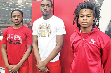 From left, Myles Ellis, Joaquin Jordan and Charles Dees lead a stable of talented sprinters for Homewood-Flossmoor. (David P. Funk/H-F Chronicle)