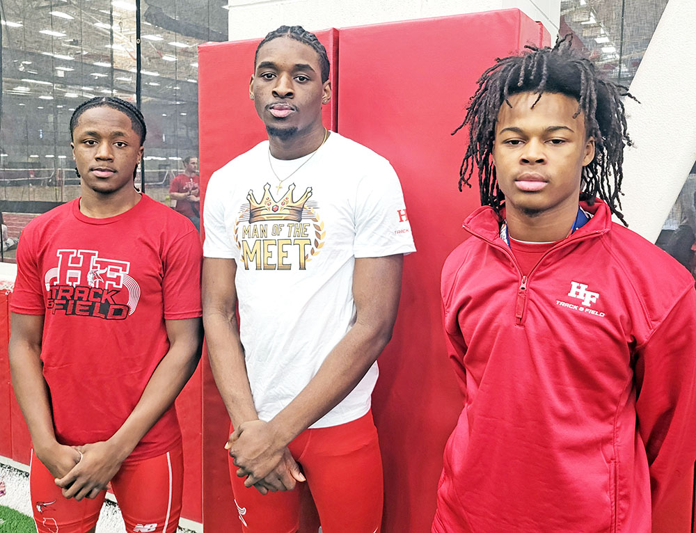 From left, Myles Ellis, Joaquin Jordan and Charles Dees lead a stable of talented sprinters for Homewood-Flossmoor. (David P. Funk/H-F Chronicle)