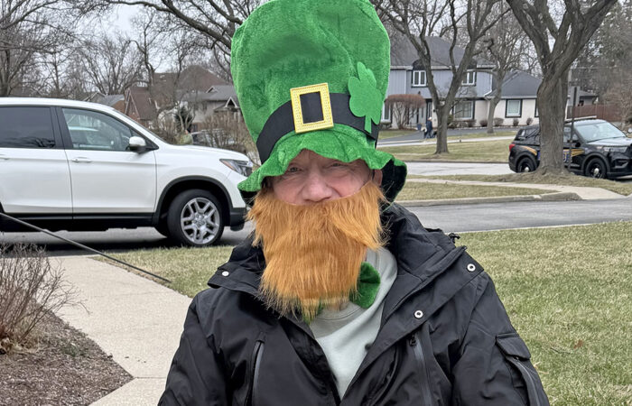 Flossmoor resident Terry Shipman in his Saint Patrick’s Day costume for the parade. (Nick Ulanowski / H-F Chronicle)