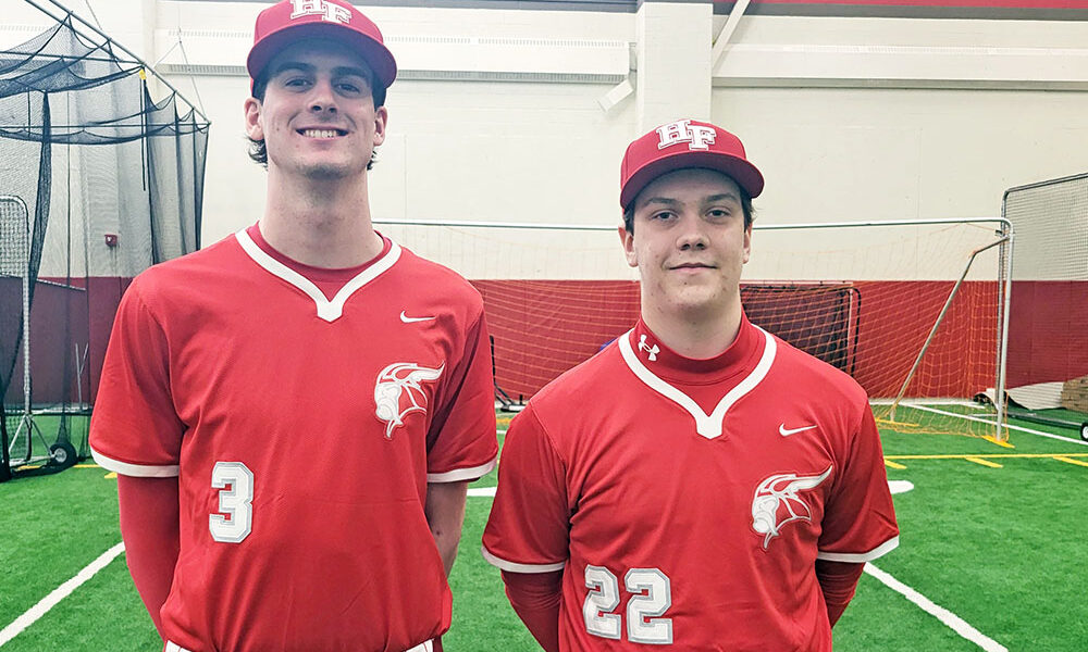Henry Humes (left) and Cormac Saunders will be Homewood-Flossmoor baseball's big arms this season. (David P. Funk/H-F Chronicle)