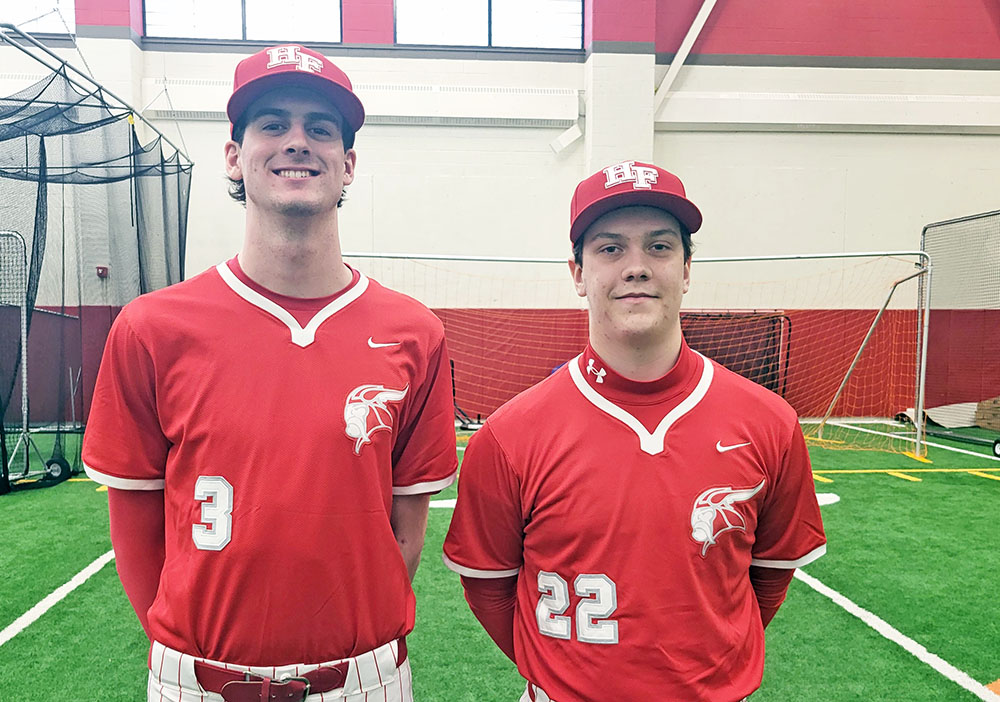 Henry Humes (left) and Cormac Saunders will be Homewood-Flossmoor baseball's big arms this season. (David P. Funk/H-F Chronicle)