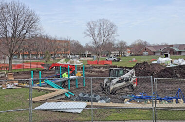 Work continues Wednesday, March 25, on the new playground at Irwin Park, one of the Homewood-Flossmoor Park District's big projects for 2026. (Eric Crump/H-F Chronicle)
