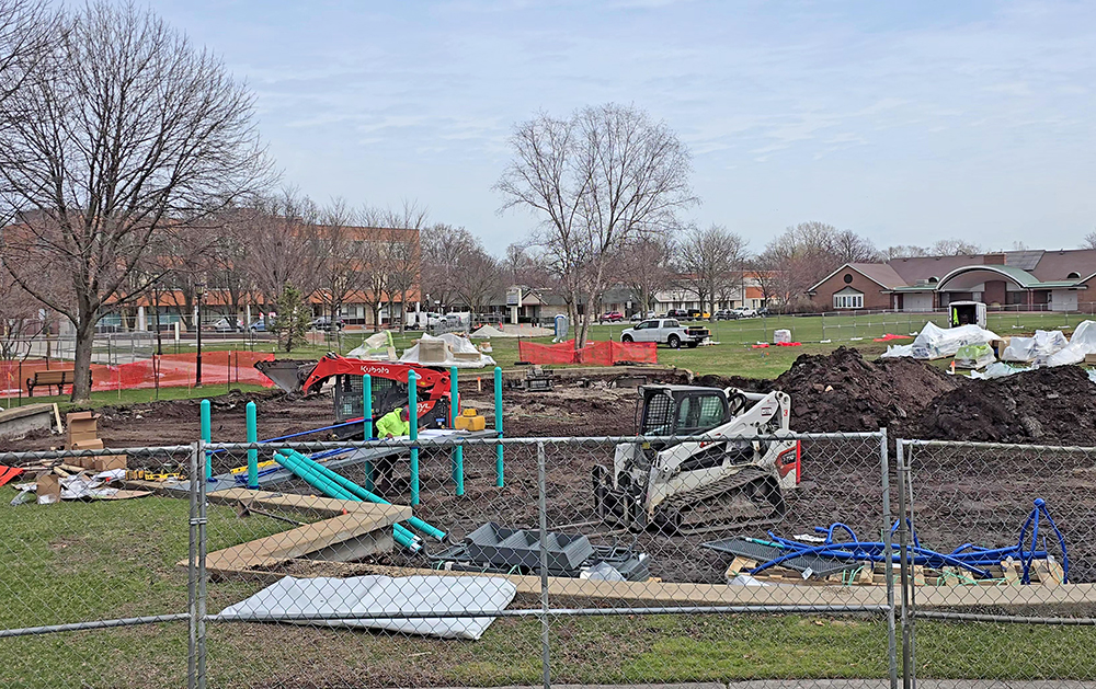 Work continues Wednesday, March 25, on the new playground at Irwin Park, one of the Homewood-Flossmoor Park District's big projects for 2026. (Eric Crump/H-F Chronicle)