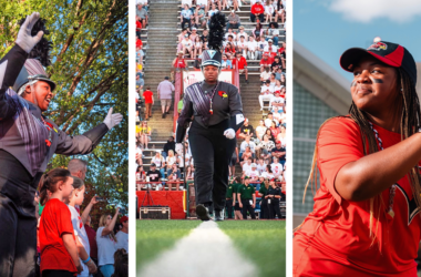 LEFT: Judah Crowder is one of four drum majors at Illinois State University. CENTER: ISU drum major Judah Crowder, in full uniform, is ready to conduct. RIGHT: Judah Crowder is the first Black woman drum major at Illinois State University. (Provided photos)
