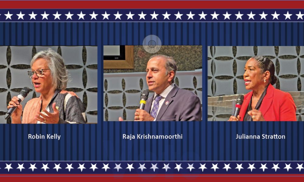 Ten candidates will be on the Democratic Party ballot in the March 17 primary election, but three prominent officeholders have dominated the race so far, including U.S. Rep. Robin Kelly, U.S. Rep. Raja Krishnamoorthi and Lt. Gov. Julianna Stratton. (Eric Crump photos/H-F Chronicle)