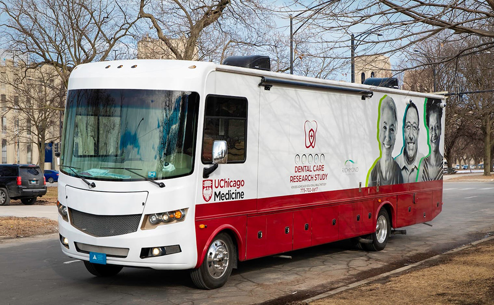 The UChicago Medicine mobile dental unit brings no-cost oral healthcare directly to uninsured adults on Chicago's South Side and South Suburbs as part of an ongoing Dental Care Research Study. (Provided photo)