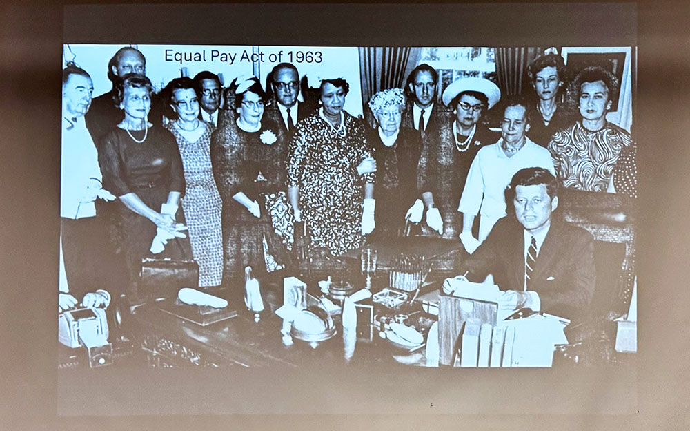 President John F. Kennedy signs the Equal Pay Act of 1963. Judge Marjorie McKenzie Lawson is in the front row, fifth from left. (Provided photo)