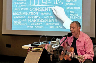 Clarence Goodman performs his one-man show celebrating important moments in the Women’s Movement at the Flossmoor Library on March 25. (Karen Torme Olson)