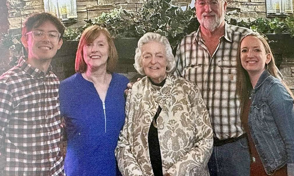 Friends and relatives from all over the US gathered in Crete last November to celebrate Elaine Egdorf’s 90th birthday. From left: grandson Louis Martinez, daughter Jeri Whalen, Egdorf, son Brett, and granddaughter Megan Whalen. (Provided photo)