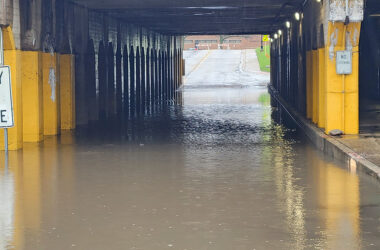 The Dixie Highway viaduct in Homewood is still closed due to high water at about noon on Saturday. (Eric Crump/H-F Chronicle)