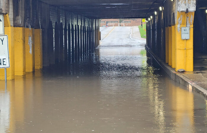 The Dixie Highway viaduct in Homewood is still closed due to high water at about noon on Saturday. (Eric Crump/H-F Chronicle)