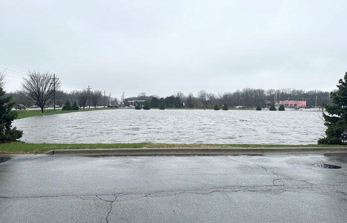 “Meijer Lake,” aka the retention pond near the Meijer store on Vollmer Road in Flossmoor just west of the Starbuck’s drive-through. The photo was taken about 11 a.m. Saturday. (Cari Anderson/provided)