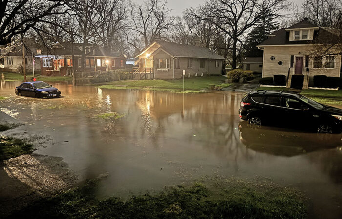 Flood waters cover the street at Morris Avenue and Birch Road in Homewood. The photo was taken about 11:30 p.m. Friday, April 3. (Jennifer Furey/provided)