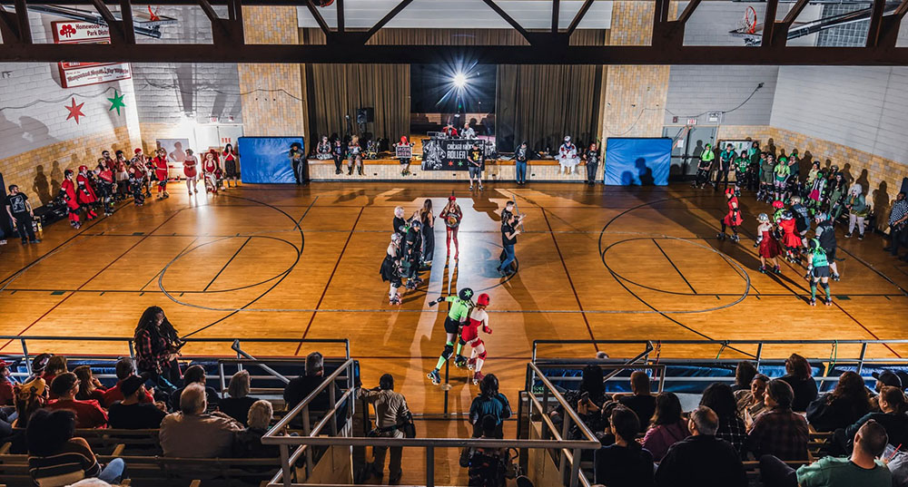 A view of a roller derby game from the stadium seats at Homewood Auditorium. (Photo photo)