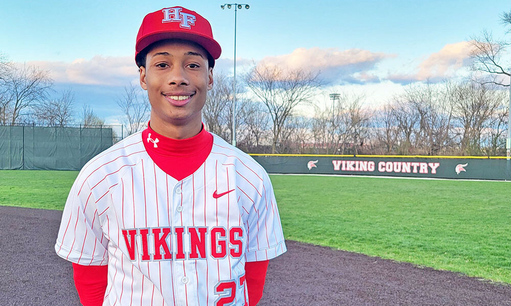 H-F Senior Evan Bradford was 2-3 with a double and an RBI in the Vikings' 9-7 loss to conference rival Lockport April 6. (David P. Funk/H-F Chronicle)