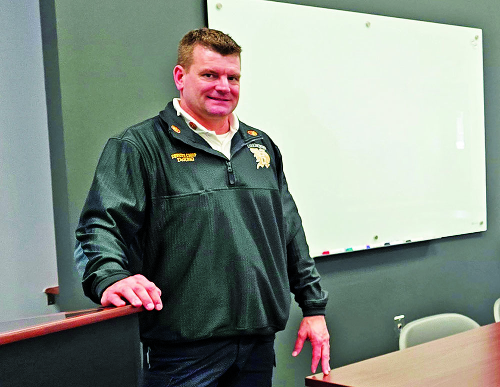 Retiring Homewood Deputy Fire Chief Steve DeJong in the Brian Carey Training Center in February 2025. (Chronicle file photo)