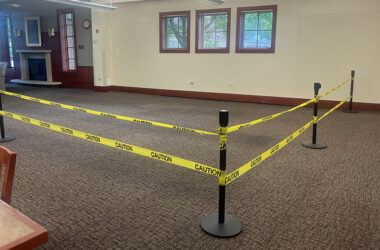 A portion of the first floor on the west side of Flossmoor Public Library has been cordoned off for more than a year because part of the flooring has sunk because of a void under the foundation. (Provided photo)