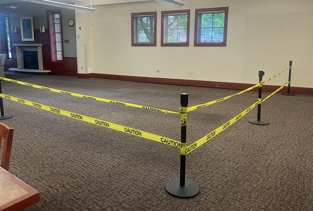 A portion of the first floor on the west side of Flossmoor Public Library has been cordoned off for more than a year because part of the flooring has sunk because of a void under the foundation. (Provided photo)