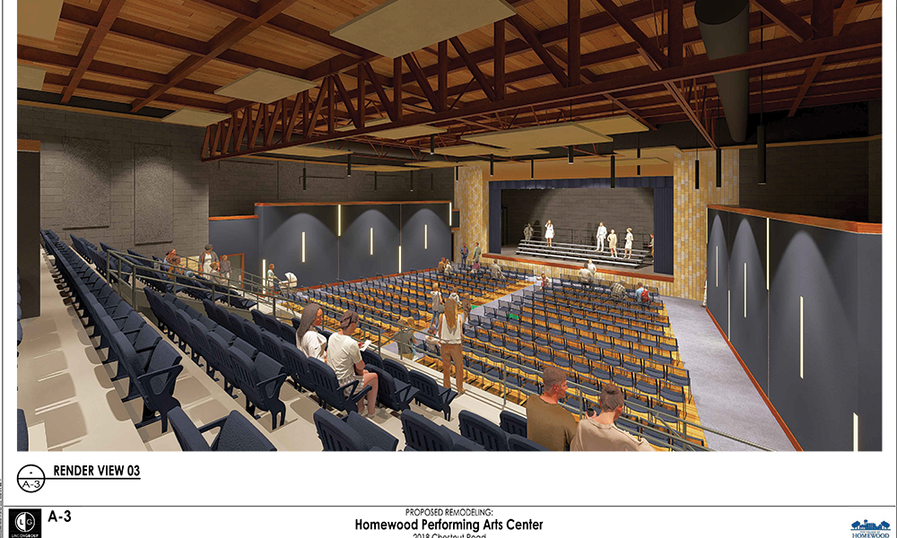A rendering shows the design proposed for the Homewood Auditorium. (Provided image)