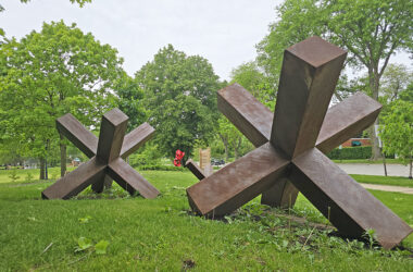 Flossmoor trustees approved the donation of "Land Jacks," a sculpture by Jason Verbeek, to the village's permanent collection. The sculpture has been on loan since 2022 and is on display in Leavitt Park. (Eric Crump/H-F Chronicle)