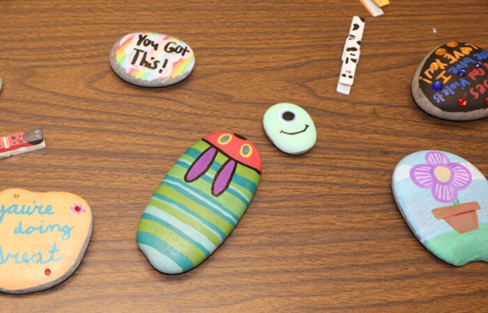 Pebbles and Pins#5_web Messages including “You Got This,” “Be Happy,” and “You’re Doing Great” were painted onto rocks and clothespins during Homewood-Flossmoor High School’s community kindness initiative. (Nuha Abdessalam/H-F Chronicle)