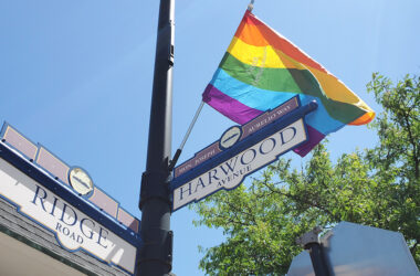 A Pride flag flies on a street sign pole at Ridge Road and Harwood Avenue during Pride Month in June 2020. Flags that year were sponsored by local businesses but displayed on village poles. (Chronicle file photo)