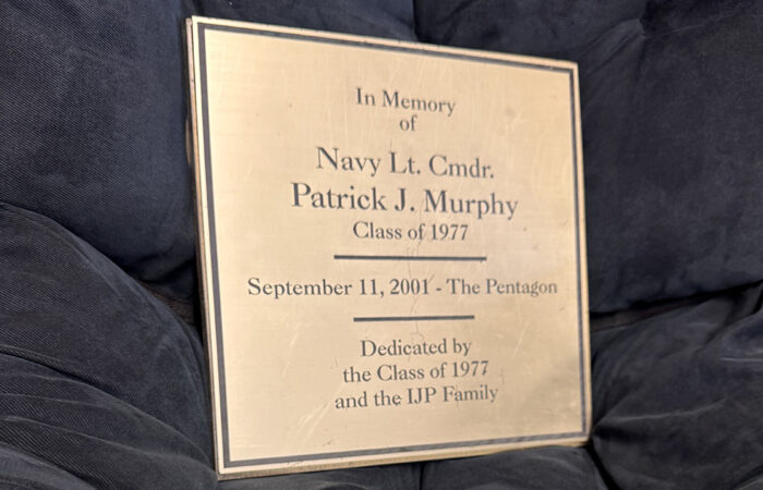 fvm-photo-8-ijp-plaque_web A plaque honoring Lt. Cmdr. Patrick J. Murphy, a former Flossmoor resident who died at the Pentagon on 9/11, is on display at Infant Jesus of Prague School where Murphy attended elementary school. (Karen Torme Olson)