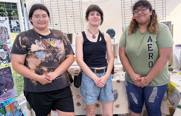 Art & Garden -Ulanowski8_web Governor’s State University Art Forum members Nicole Chavez, left, Anna McDonnell, center, and Angelina Antolin, also known as “Mona,” right. (Nick Ulanowski / H-F Chronicle)